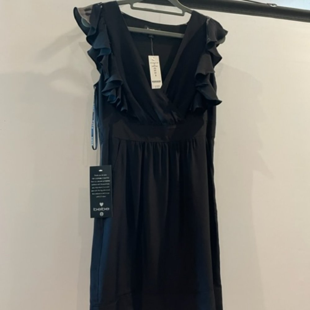 New=Size small- Black Chiffon dress with ruffle sleeves